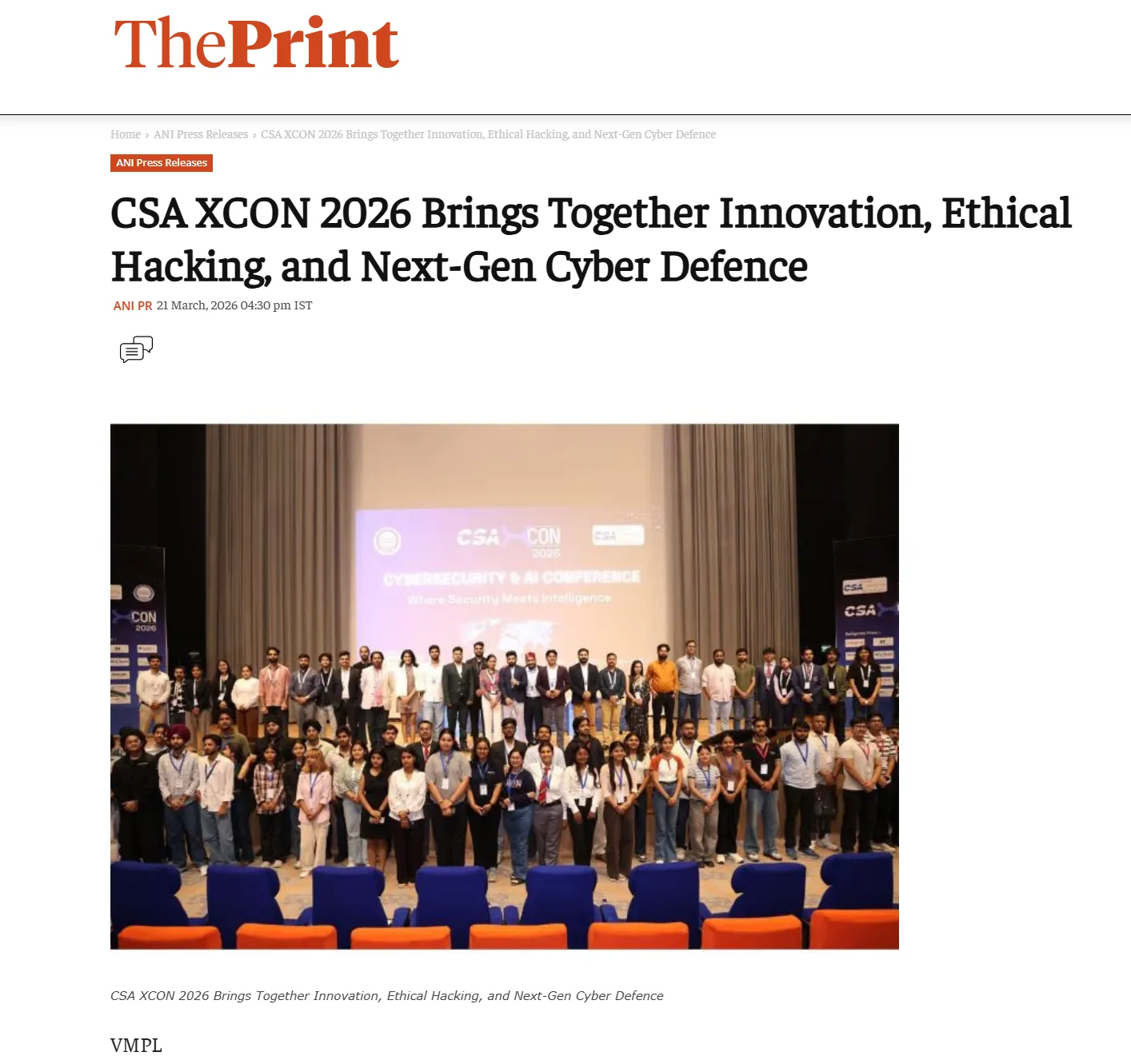 ThePrint press release page for CSA XCON 2026